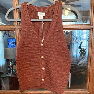 Song of Style Chocolate Knit Gold Buttoned Vest Size XS Racer Style Back
